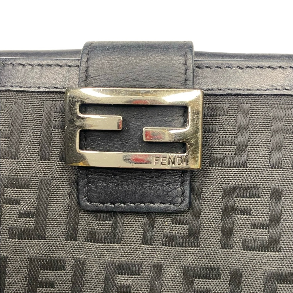 Pre-owned Vintage Fendi Zucchino FF Logo Compact Wallet Black - Picture 6 of 14